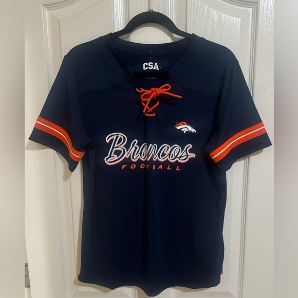 CSA Tops - NWOT Women’s NFL CSA Denver Broncos Navy Lace-Up Rhinestone Bling Athletic Top L